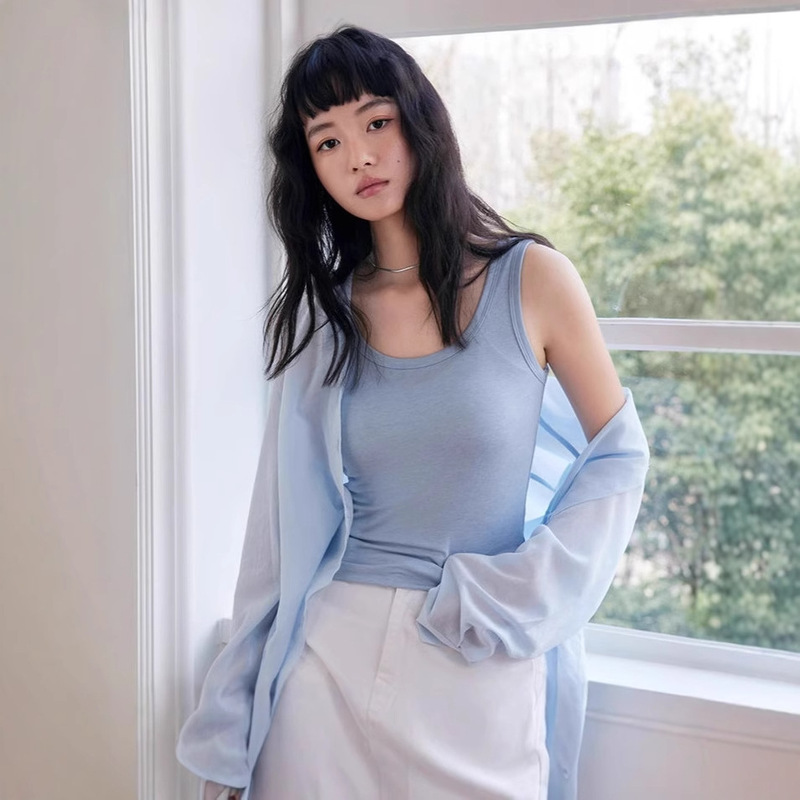 2025 New Tencel Lyocell Cotton Wool Vest Casual Elegant All-match High Elastic Comfortable Acetic Acid 9961