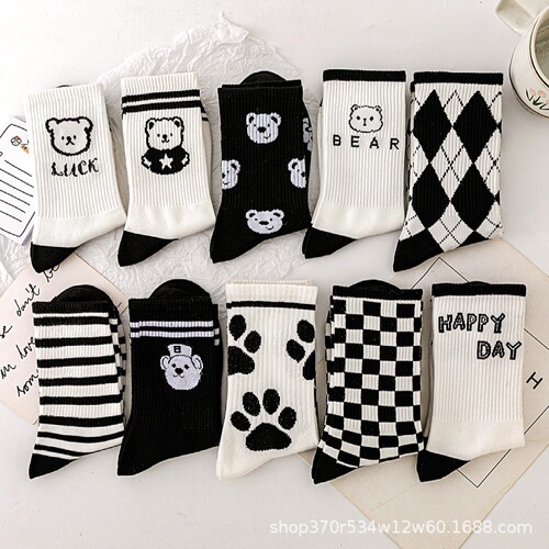 Bear Socks Women's Trendy Versatile Student Wholesale Women's Autumn and Winter New Ins Women's Medium Stockings Trendy Long Socks