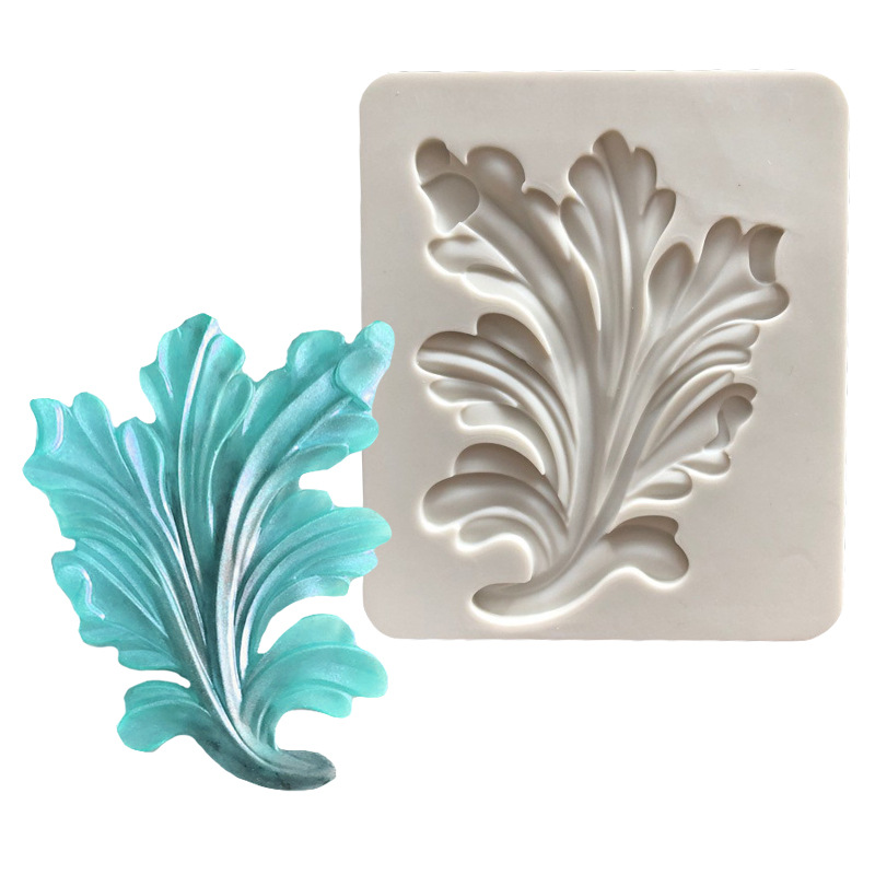 Marco de fotos de patrón de hoja en relieve de estilo europeo, molde de superficie esmerilada, molde de silicona para decoración de pastel de fondant de yeso epoxi de silicona