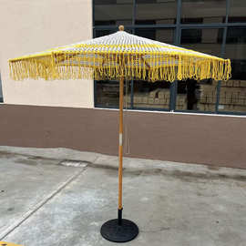 户外庭院伞镂空编绳太阳伞网绳花园装饰手工棉绳编织流苏沙滩伞