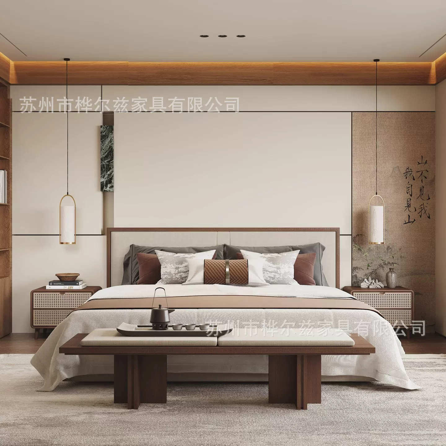 宋式美学实木床新中式卧婚床1.8米现代简约家用实木床卧室家具
