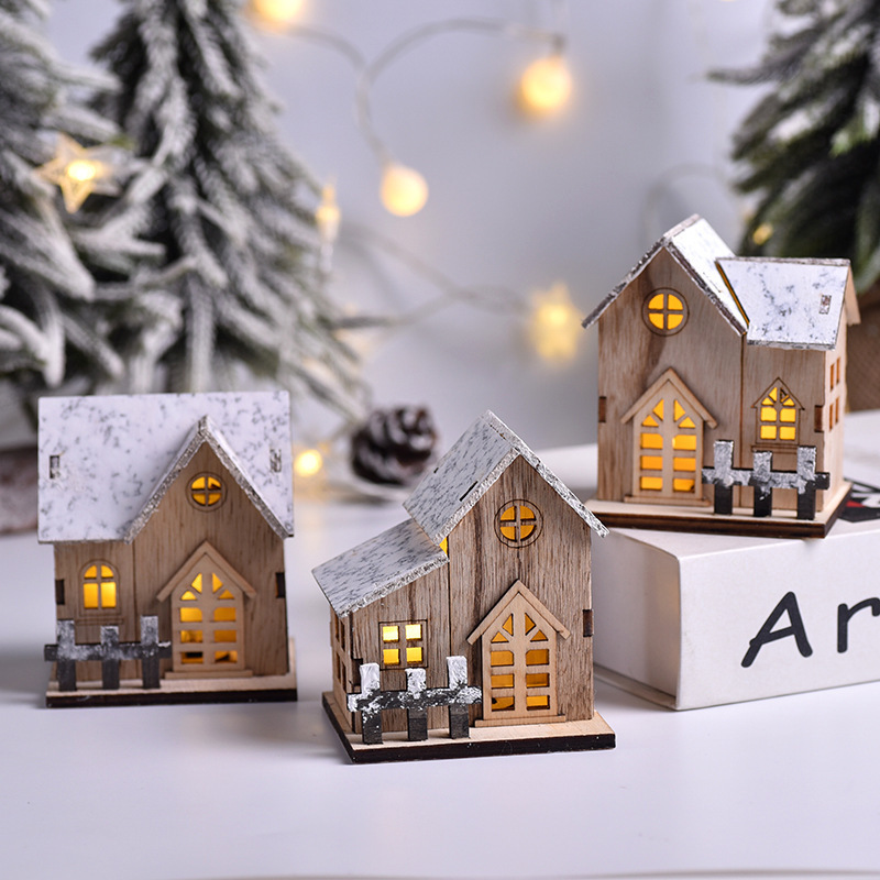 クリスマス置物クリスマス装飾発光小屋led木製クリスマス小さな家クリスマスデスクトップ置物|undefined
