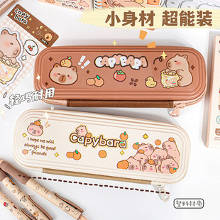 Xiao Meng Kapibala Series Pencil Bag Student Ins High-value Large Capacity Pencil Case Cute Cartoon Stationery Bag