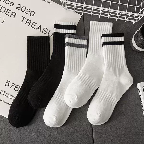 W037 Men's Middle Barbone Black and White Bar