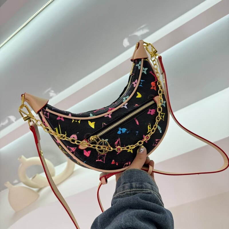 外国貿易ループ三日月バッグプリントチェーンバッグ中古ショルダークロスボディバッグヨーロッパとアメリカのレトロな立体感卸売|undefined
