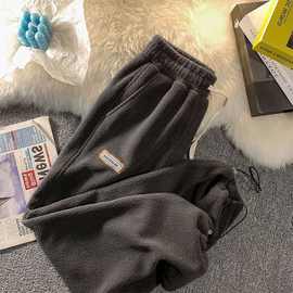 女童加绒裤子羊羔绒保暖秋冬儿童运动裤百搭直筒裤中大童外穿裤子