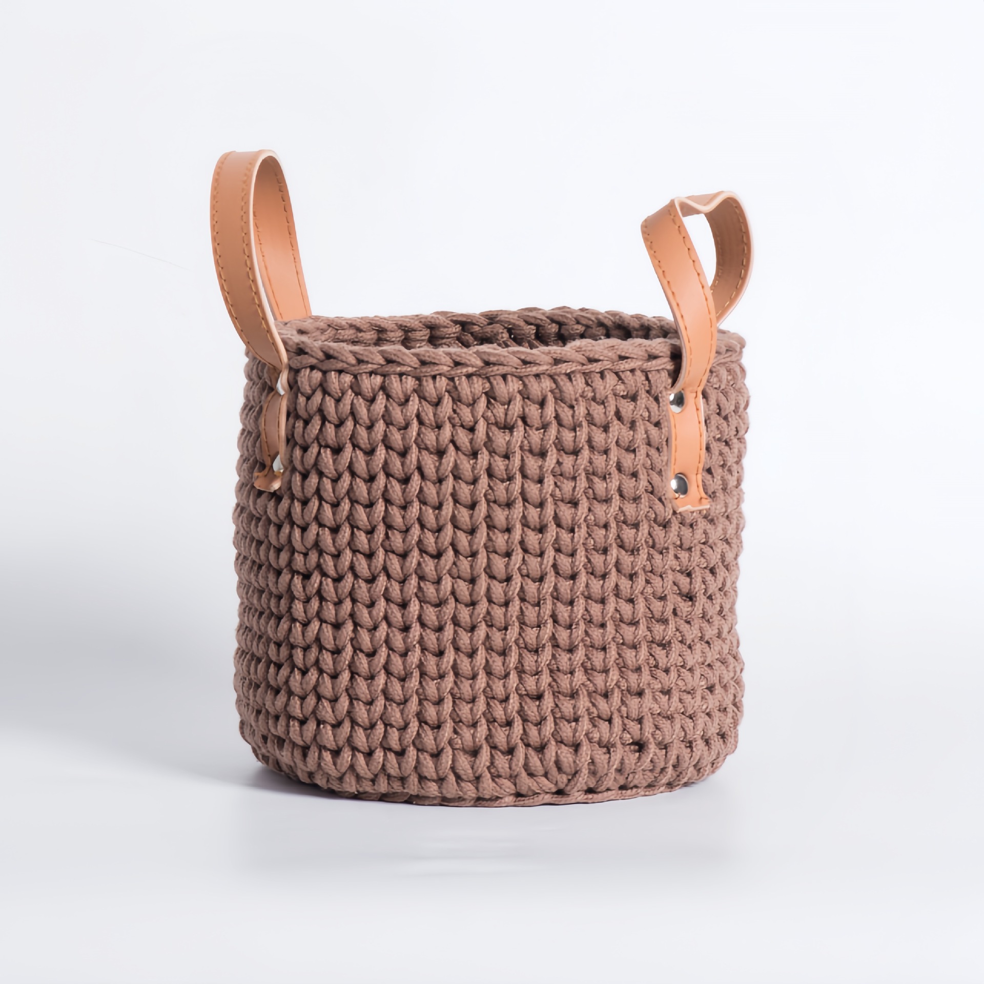 Cestas de tejido de algodón caseras de tejido cestas de almacenamiento de artículos diversos cosméticos manija de cuero cestas de almacenamiento de escritorio floral creativa