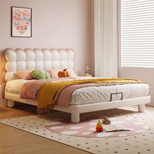 真皮儿童床女孩创意泡芙床梦幻城堡女生床简约现代粉色女童床