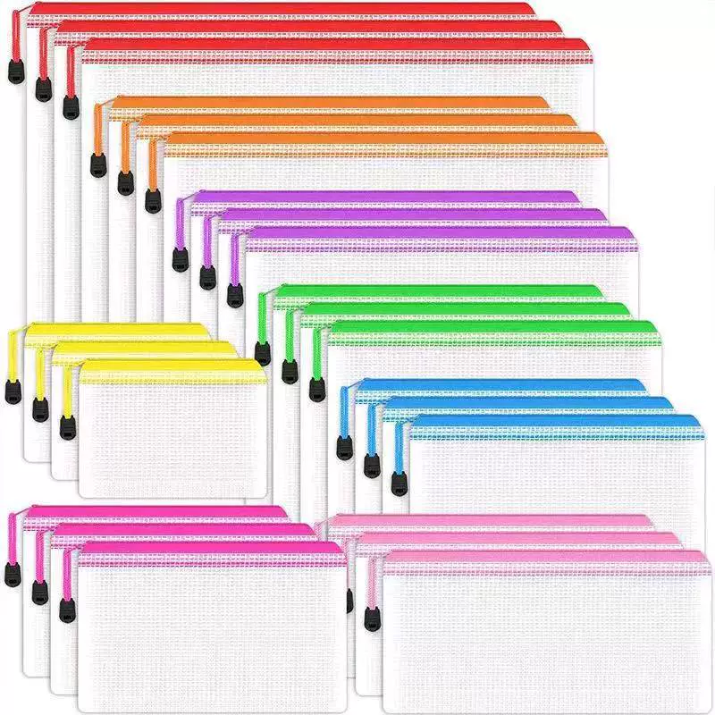 跨境拉链网格文件袋加厚防水PVC文件袋文具袋笔袋票据A4文件袋