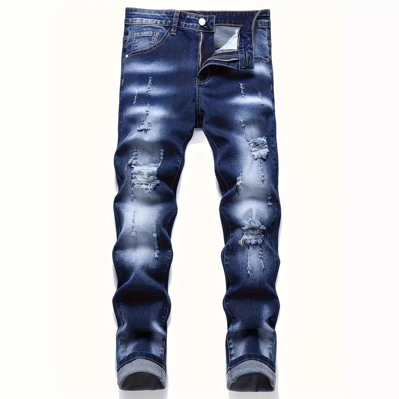 Men's Ripped Stretch Skinny Black Denim Straight-Leg Jeans Men's Clothing Straight-Leg Jeans for Men Men's Ripped Stretch Skinny Black Denim Straight-Leg Jeans Men's Clothing Straight-Leg Jeans for Men