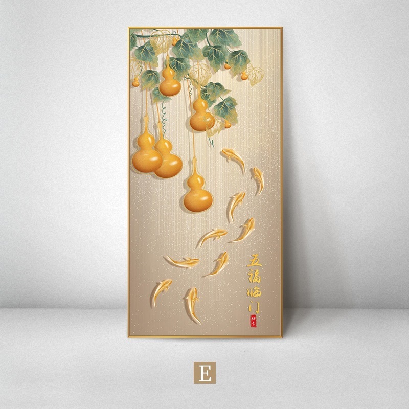 ひょうたん玄関吊り絵、五福絵、モダンライトラグジュアリー、高級玄関ドア、壁正面、新中国風装飾絵画|undefined