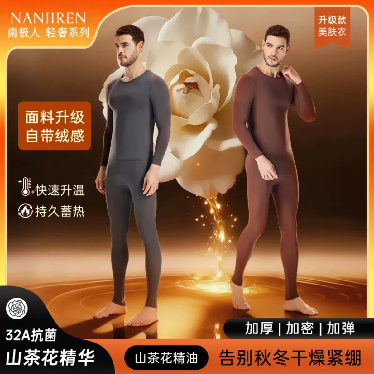 Nanjiren men's high-end invisible thin warm skin-friendly round-neck autumn and winter pajama set, anti-static base layer for men, ZB