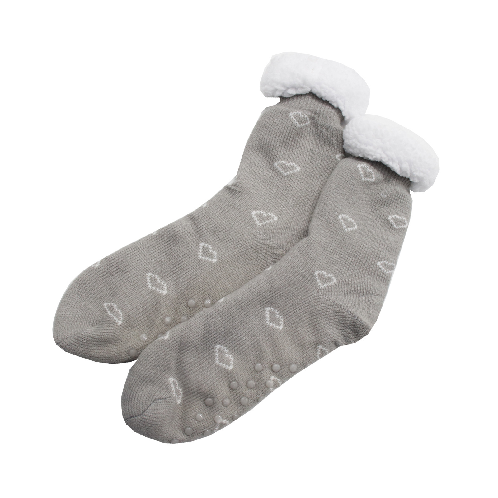 회색 바탕 하트 패턴 롱 플로어 삭스