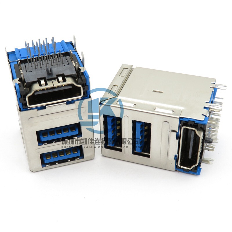 Three-in-one HDMI 19p mother seat dual USB 3.1 mother seat blue rubber core three-layer mother seat four-pin in-line Three-in-one HDMI 19p mother seat dual USB 3.1 mother seat blue rubber core three-layer mother seat four-pin in-line