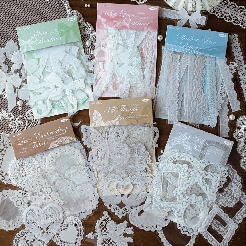 Momo PET sticker pack, plain white lace creative stickers, versatile journal materials, DIY photo frame and envelope decoration collage
