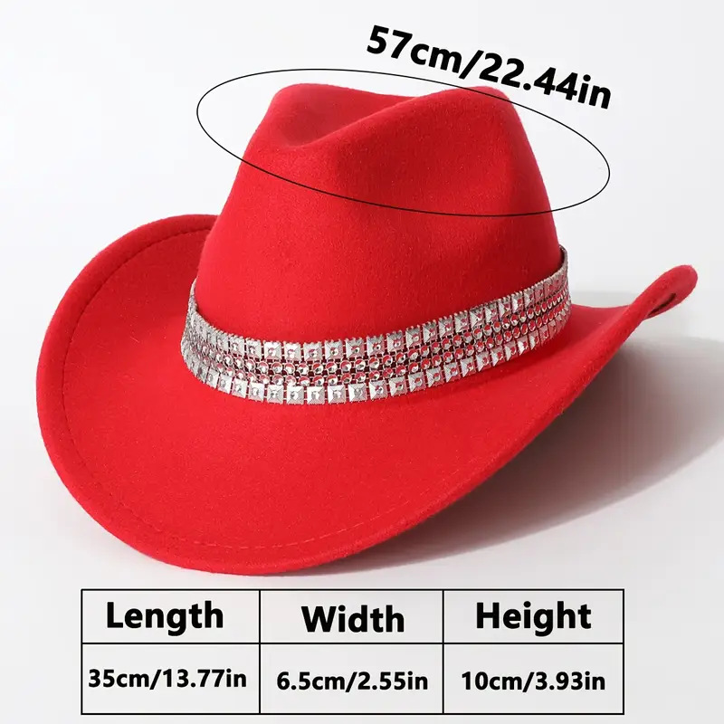 Europa y los Estados Unidos transfronterizos sólido felt sombrero de vaquero occidental hombre cuadrado cadena de diamante decoración sombrero de mujer sombrero de otoño invierno