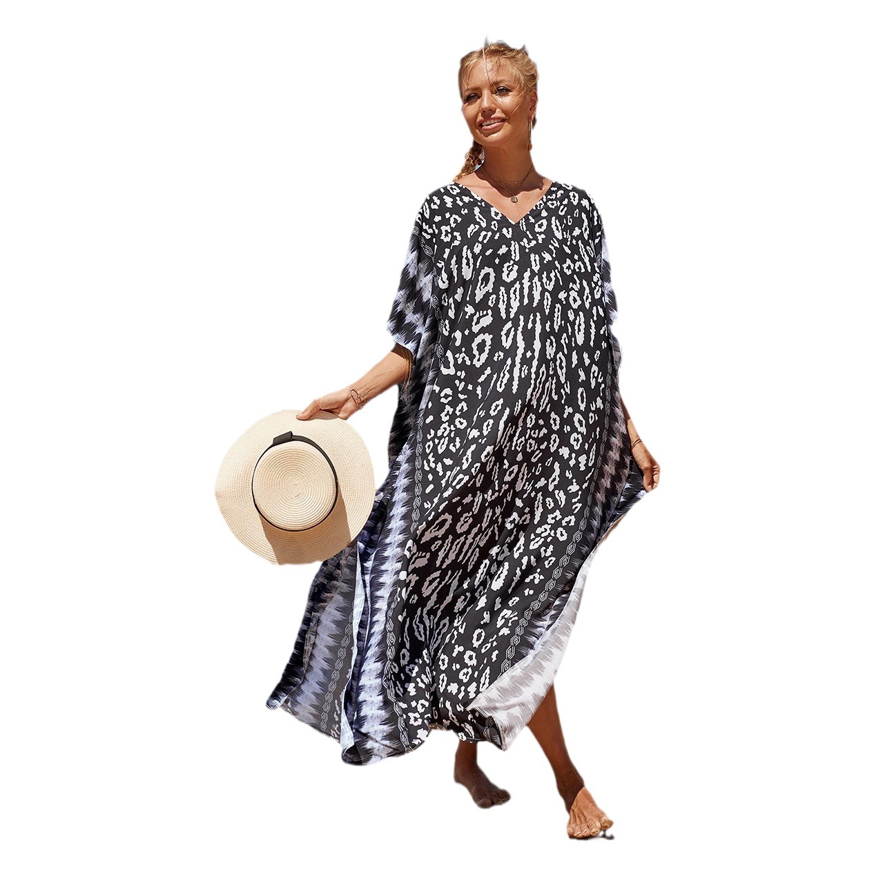 In-Stock Beach Cover-Up with Printed Long Skirt, Bikini Sun Protection Shirt, Cross-Border 791 (42 Colors) F