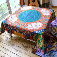 新中式古典民族防水混纺棉麻桌布家用正方形餐厅客厅餐桌茶几盖布