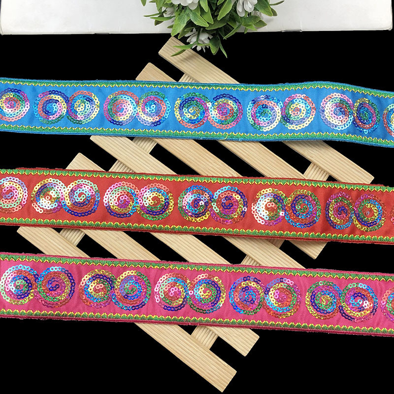 现货少数民族亮片花边背胶 DIY舞蹈服装辅料花边装饰配件批发lace