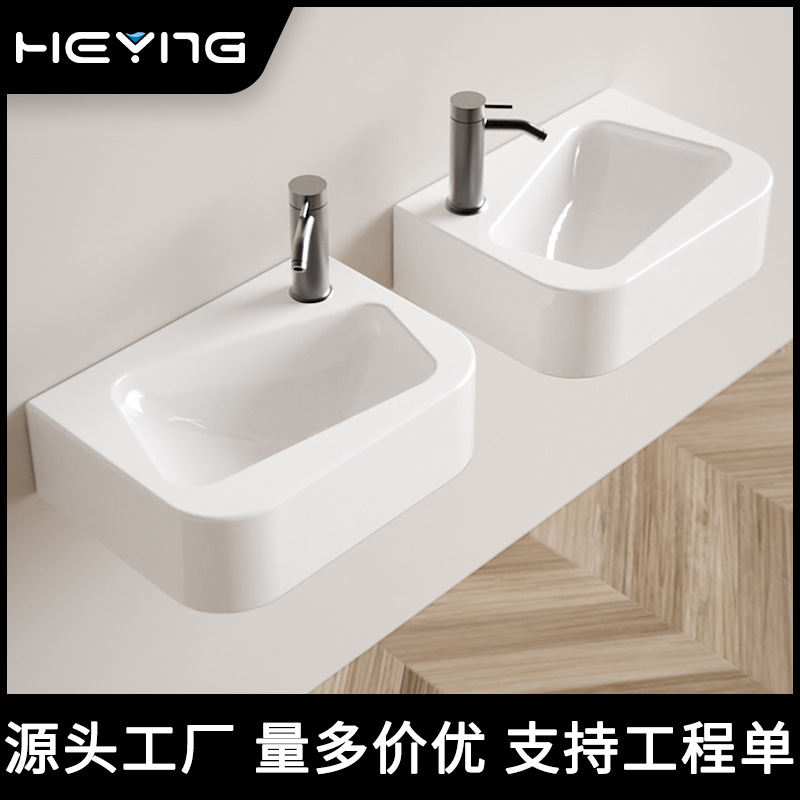Lavabo de pared de apartamento pequeño lavabo individual lavabo de arco de baño lavabo cuadrado de cerámica sobre encimera especial transfronterizo
