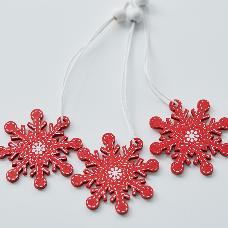 Colgante pequeño en caja de madera transfronteriza Árbol de Navidad Colgante rojo Navidad nórdica Copo de nieve Colgante de madera de alce de cinco estrellas