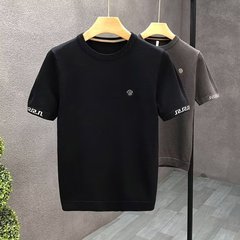 刺繍半袖ニット男性ファッション半袖セーター2025年新作春秋インナーシャツ