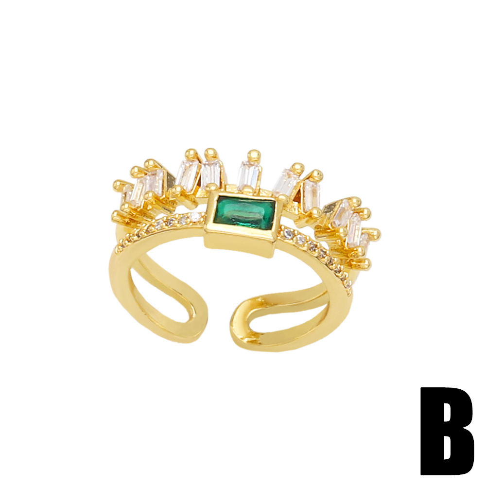 Simple Copper 18K Gold-plated Emerald Zircon Open Ring