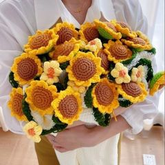 礼物编织毯子女生生日礼物花束毛线毛毯手工向日葵成品创意毛线送