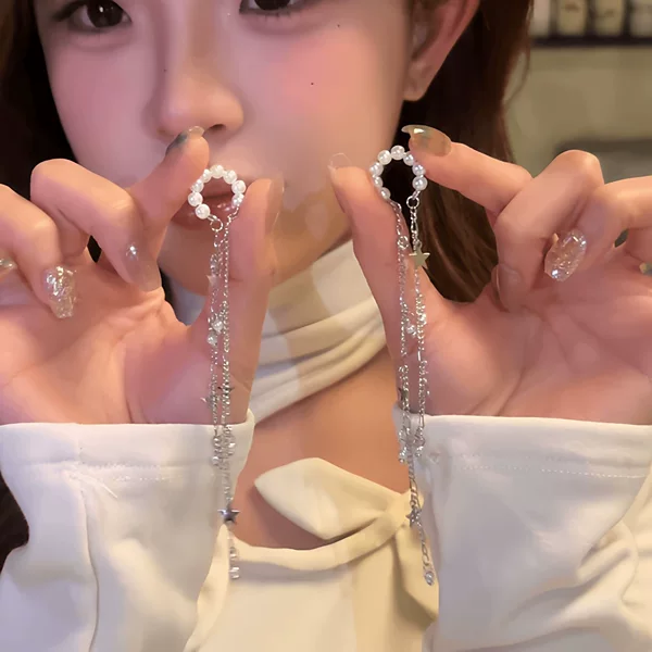 Silver Star Tassel 2026 New Style Ear Clip Earrings with a High-End Feel, Unique and Stylish Ear Bone Jewelry