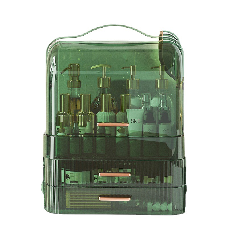 Caja de almacenamiento de cosméticos estante de almacenamiento a prueba de polvo de escritorio con tapa de cajón canasta de almacenamiento dormitorio lápiz labial caja de almacenamiento de cuidado de la piel