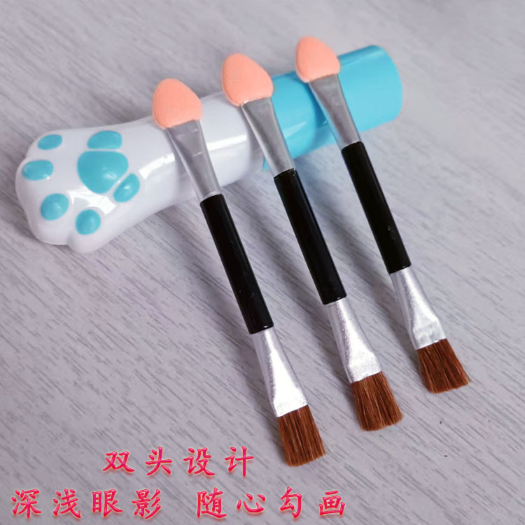 黄羊毛双头眼影刷 眼部化妆绵棒细腻软刷毛小巧便携眼影刷晕染刷