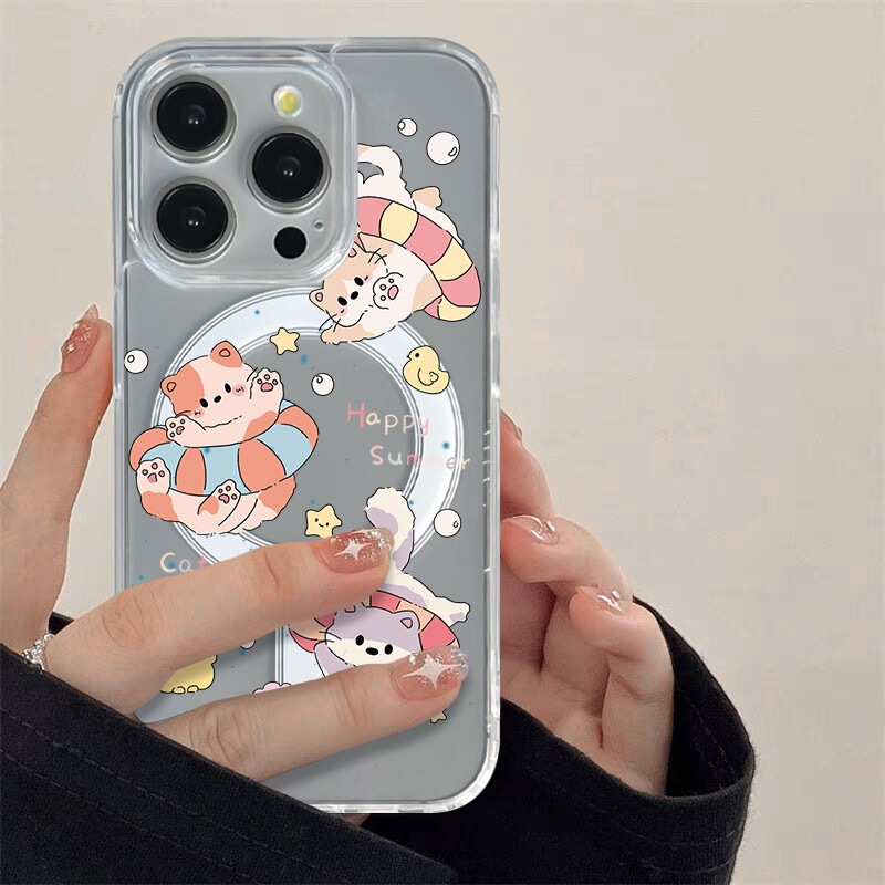Magnetic Shell Cartoon Swimming Ring Cat Iphone17 Apple 16Promax Mobile Phone Case 15Pro Simple 14 Stylish X