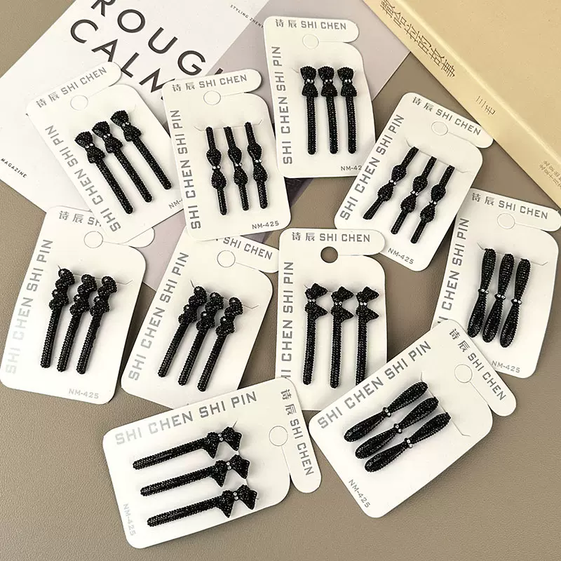 文艺复古黑琉璃一字夹盘发大号刘海夹卡装碎发夹侧边夹头饰批发