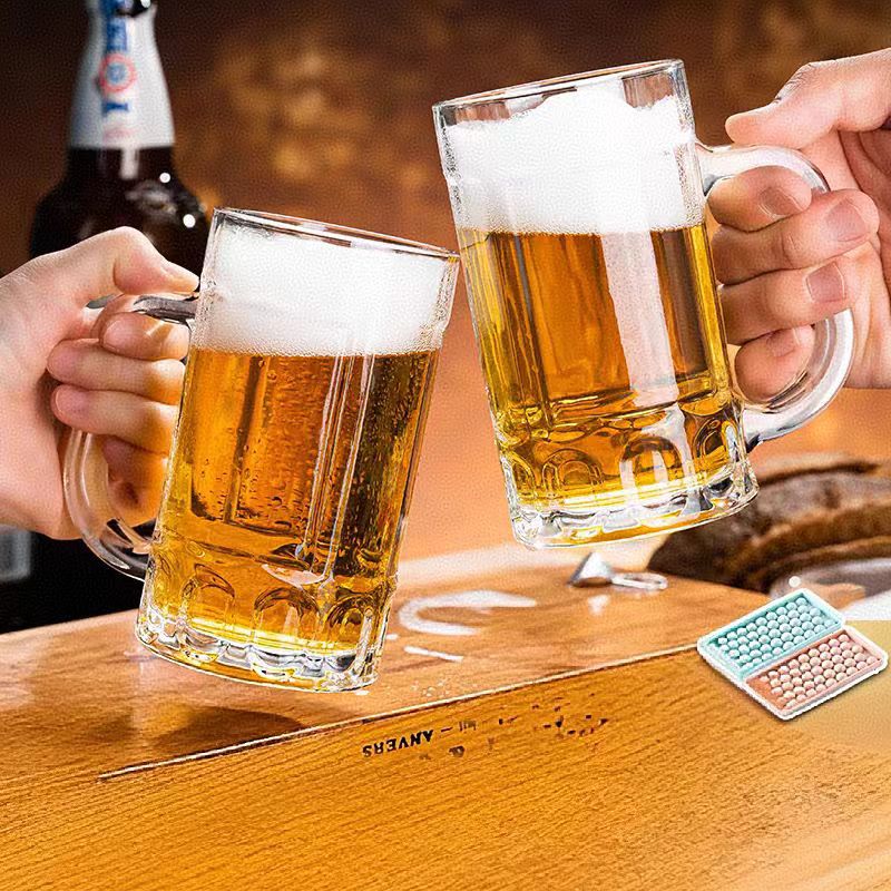 Large-Capacity Beer Cup with Handle, Household Draft Beer Cup, Tea Cup, Thickened Drinking Cup, Juice Cup Set