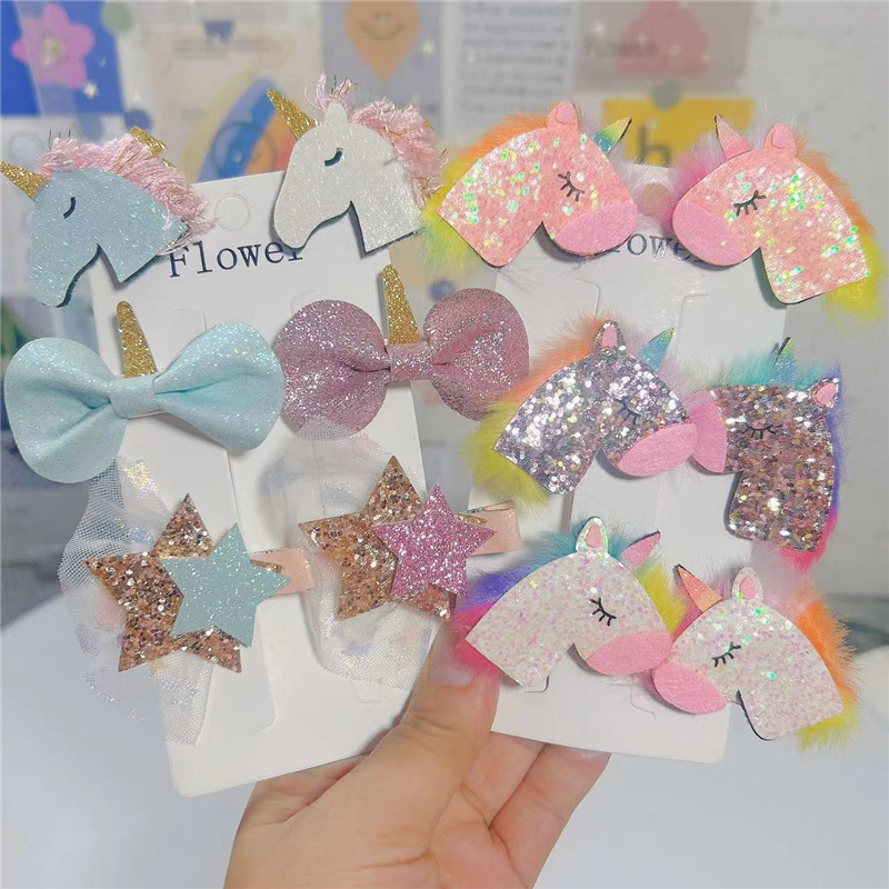 Simple Style Star Unicorn Bow Knot Leather Net Yarn Hair Clip display picture 1