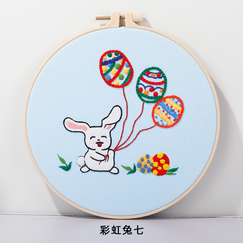 Original nuevo hecho a mano DIY Kit de bordado material paquete Arco Iris conejo Pascua huevo costura traje