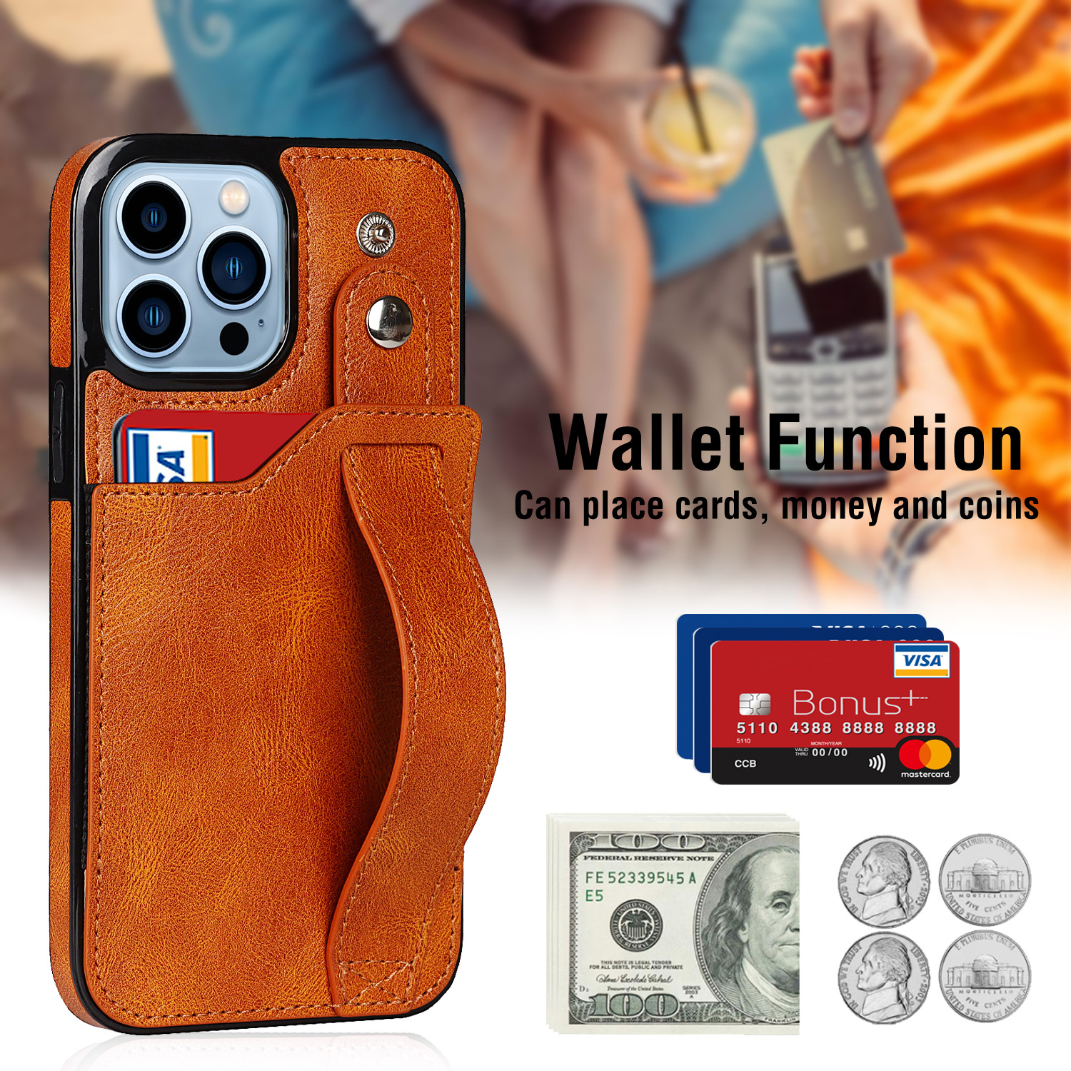 Convient au bracelet Apple 14, à l'étui en cuir pour téléphone iPhone 15, à l'insertion de cartes, à l'étui de protection créatif 13_voghion.com