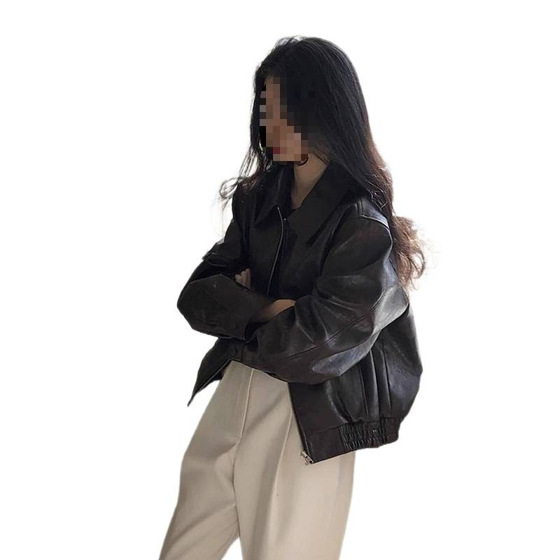 短款棕色皮衣外套女2025年春秋新款酷飒风小个子爆款机车气质复古|undefined
