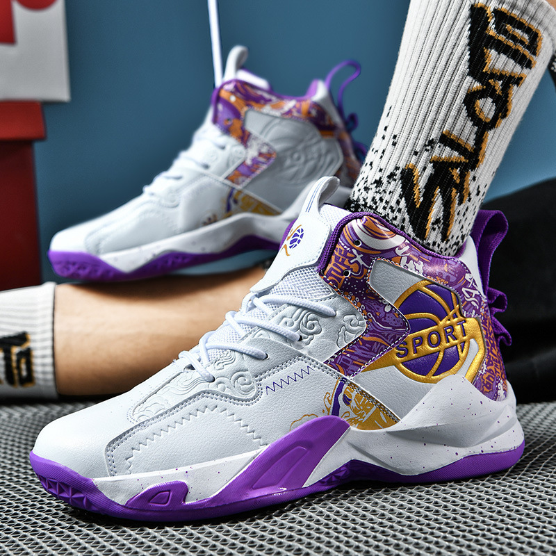 Cross-border Youth Basketball Shoes Men's and Women's sneaker Sports Men's and Women's Spring Outfield Anti-slip Leather Practical Sneakers