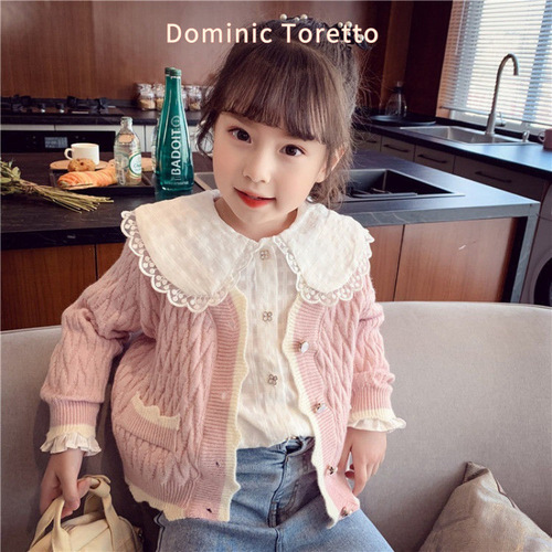 [New] Girls lace shirt 2025 spring and autumn new style, foreign style, Korean style, little girl's fashionable cardigan, long sleeves