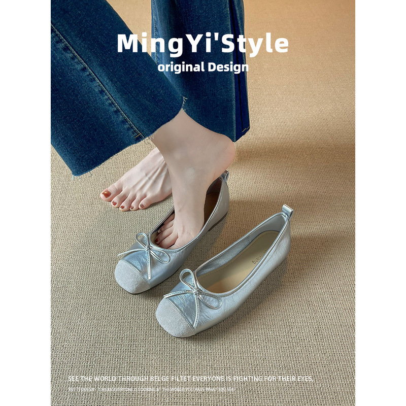 Sheepskin Version ~ Silver Single Shoes for Women, Summer 2025 New Style, Bow-Knot French Shallow Flat Loafers, Sheepskin Women's Shoes Sheepskin Version ~ Silver Single Shoes for Women, Summer 2025 New Style, Bow-Knot French Shallow Flat Loafers, Sheepskin Women's Shoes
