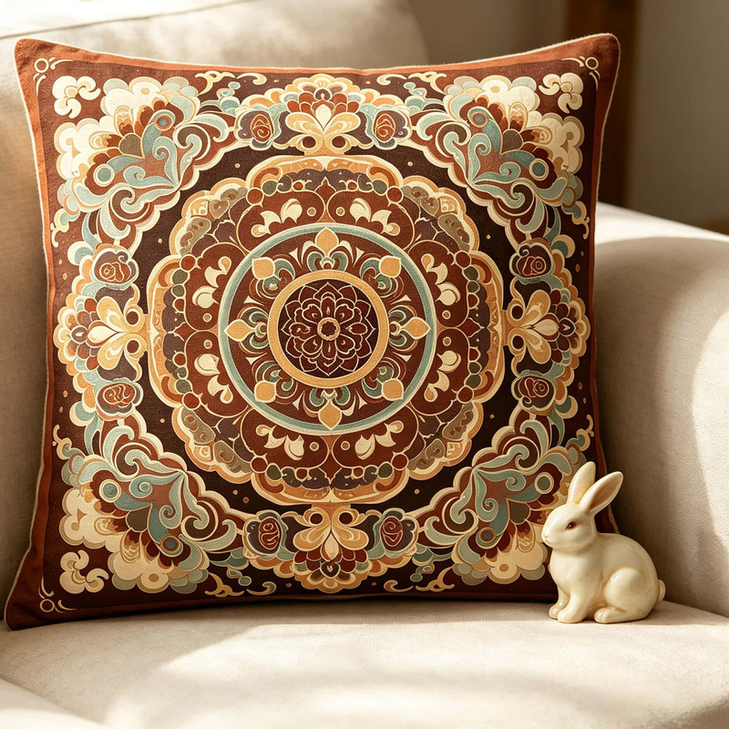 Retro-style classical Dunhuang pattern pillow insert and pillowcase for homestay, tea room, sofa, waist pillow, home living room, bedroom cushion Retro-style classical Dunhuang pattern pillow insert and pillowcase for homestay, tea room, sofa, waist pillow, home living room, bedroom cushion