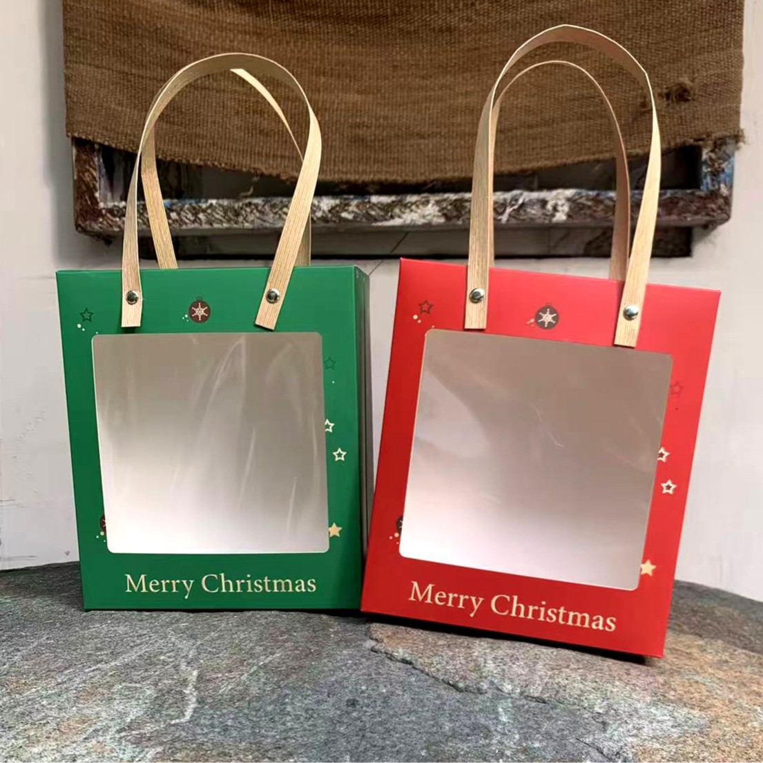Christmas Snowflake Window Tote Bag Christmas Gift Bag Holiday Party Packaging Bag Gift Bag Tote Bag