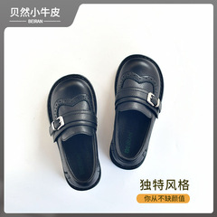 女童黑色真皮皮鞋白色兒童女孩寶寶演出英倫透氣軟底豬皮公主鞋子