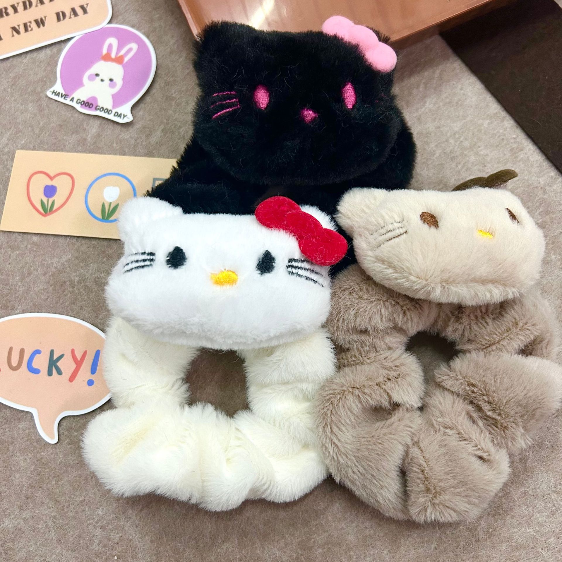 Dulce lindo peluche kt felino círculo de intestino grueso estudiante dulce felina elás negro rosa chica joyería de cabello cabello cabello