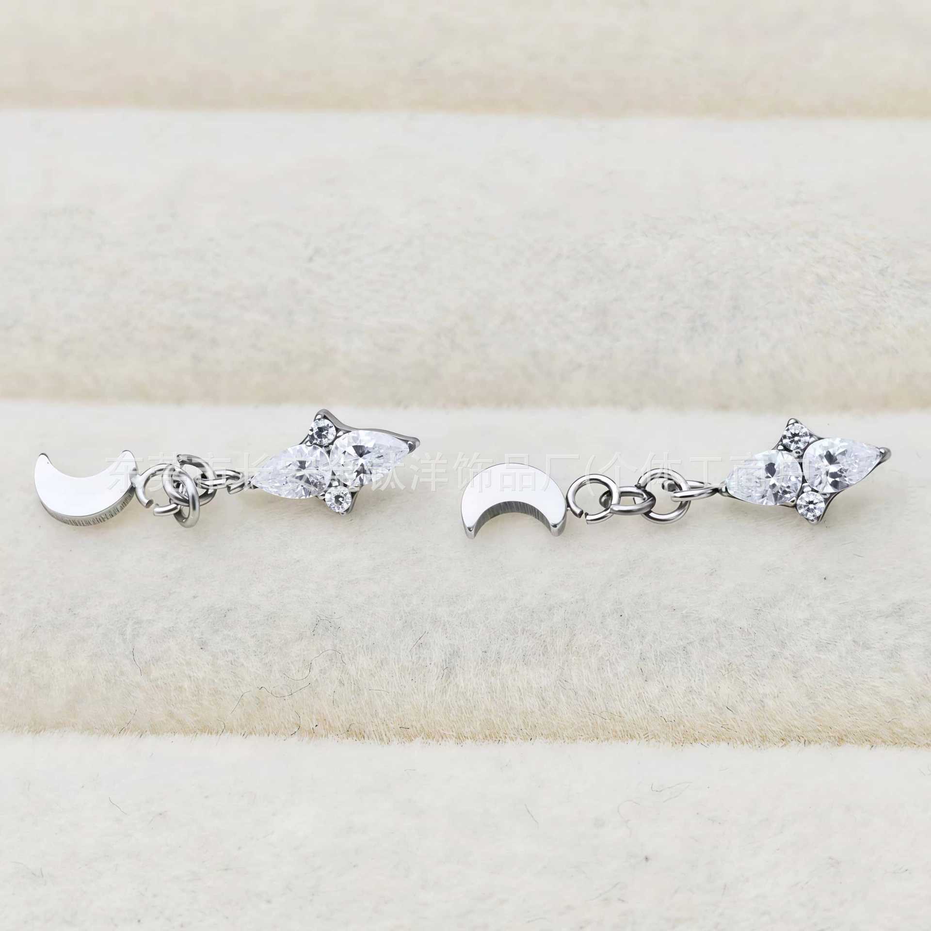 F136 Titanium Cross Flower Moon Pendant Earring Studs - Cartilage Ear Bone Studs, G23 Titanium Alloy Body Piercing Jewelry detail image 7