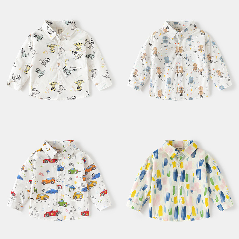 Children's Long-Sleeved Shirts 2026 Spring and Autumn New Korean Style Fashion Printed Shirts Cartoon Boys' Tops Trendy Wholesale