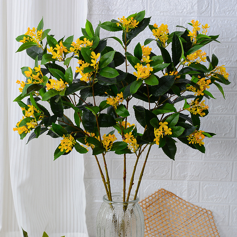 Single-branch simulation osmanthus leaf osmanthus tree osmanthus Jiuli fragrance hand-feeling Film landscape decoration plant home leaves