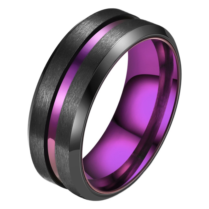2023 European and American fashion new color purple black beveled two-color ring cross-border exclusive for source manufacturers