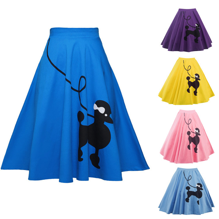 Cross-Border Women's Clothing Amazon's Popular European and American Export Printed Summer Poodle A-Line Skirt Retro Women's Skirt